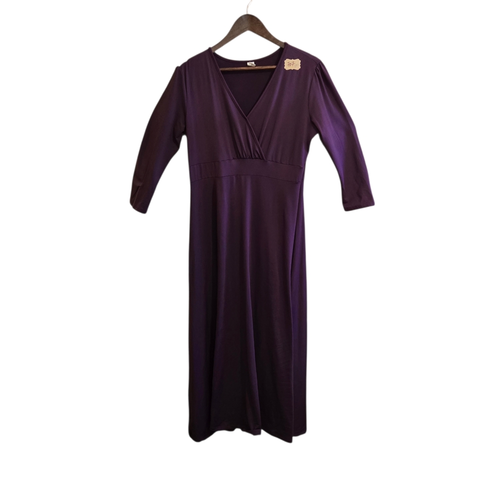 Sostanza Women's Maxi‎ Dress Size XL 3/4 Sleeve V Neck Dark Plum Purple - Picture 4 of 4
